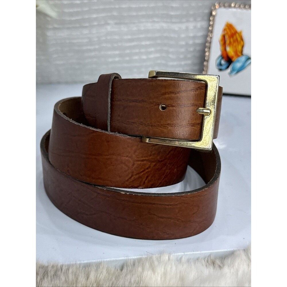 (H)Men Brown Oil Tan Top Grain Leather Belt VintagSz 46,Snap On Buckle RIBCO USA
